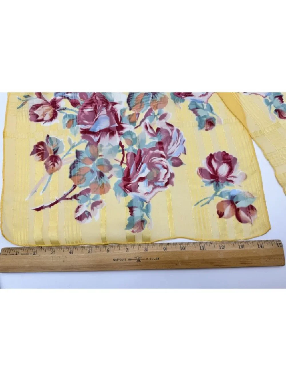 VTG Ralph Lauren Silk Chiffon Scarf Cabbage Roses, Stripes Cottagecore 15